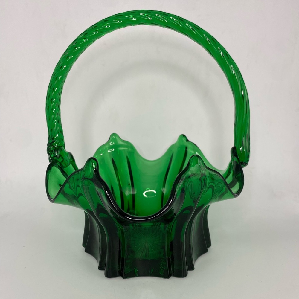 Vintage Fenton Emerald Green Vulcan Basket